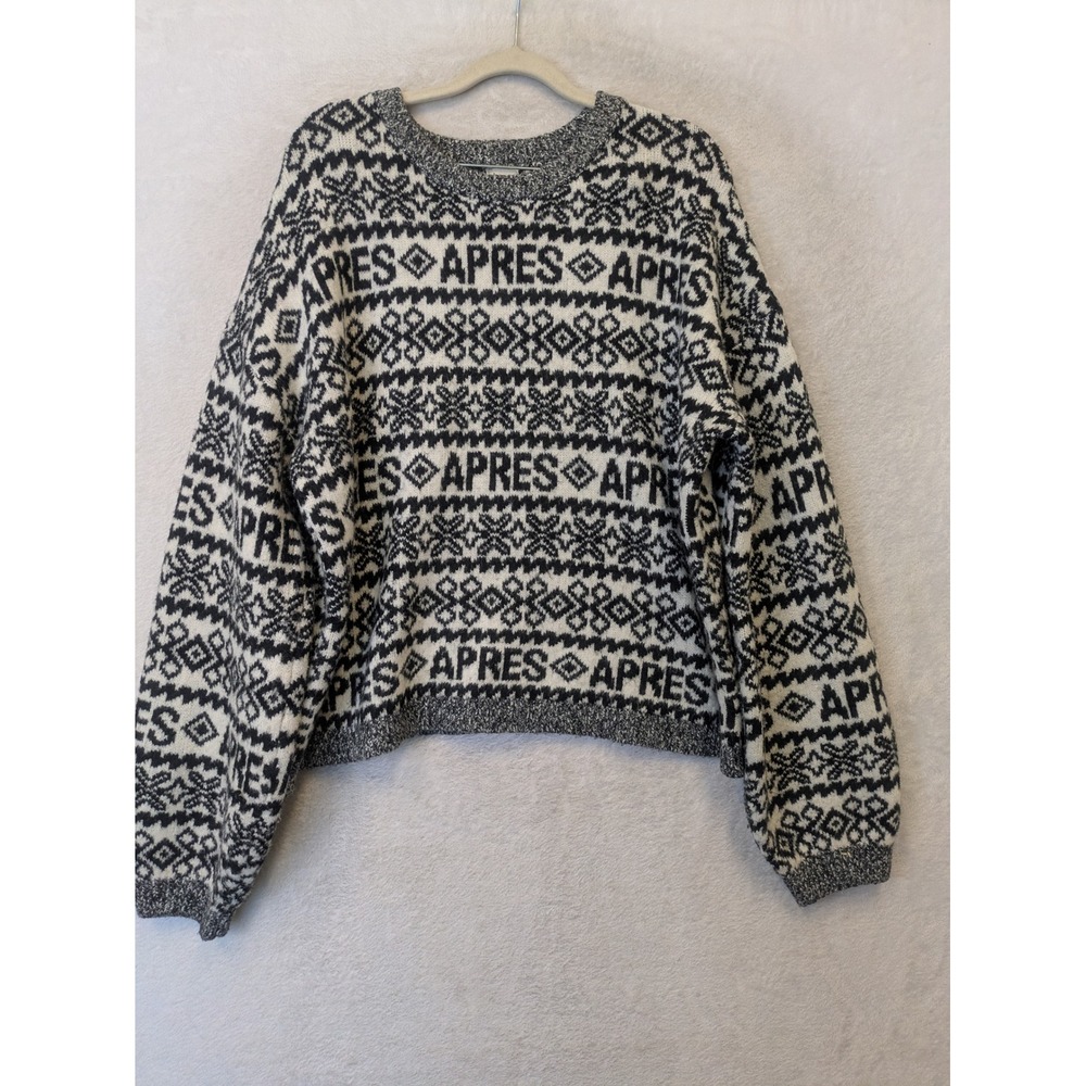 A New Day Sweater Women's XL Black White Apres Ski Fair Isle Knit Pullover